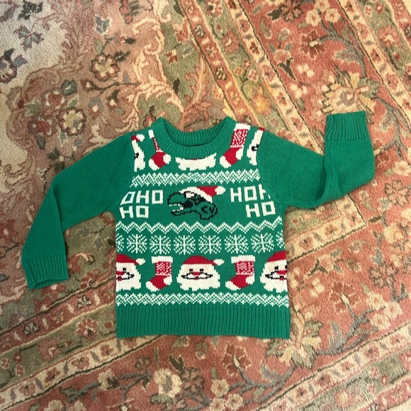 Sezzit- Boys Size 2T ~ Dinosaur Christmas Sweater ~ with Santa & Stockings too! - Picture 16 of 17